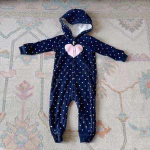18 Month Fleece Sleeper Navy and Pink Hearts